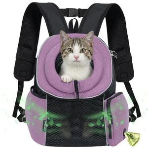 PetAmi Adjustable Cat & Dog Front Chest Carrier Backpack, Ventilated for Hiking & Camping, Max 10 lbs, Purple (Medium (15.5x9x15.5))