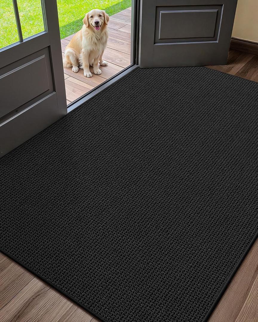 Color&Geometry Large Thin Front Door Mat Indoor Entrance Non Slip Rubber Backed, 32"x48" Indoor Door Mats for Entryway, Dirt Trapper Double Doormat, Washable Front Door Rugs, Ebony Black