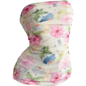 Milumia Women's Floral Ruched Tube Top Strapless Sleeveless Trendy Going Out Tops (L)