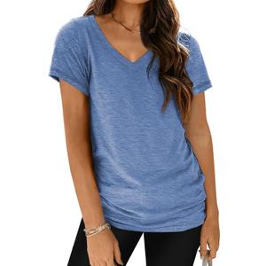 Workout Tops for Women V Neck Dry Fit Athletic Gym Shirts Clothes Blue (M)