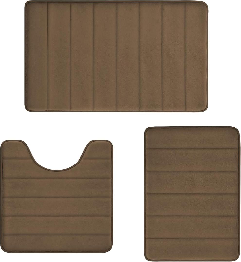 Brown Bathroom Rugs Memory Foam Bath Mat Set 3 Piece Non-Slip Bath Rugs, Absorbent Shaggy Rugs, Machine Wash,Perfect Plush Bathroom Mats, Bathroom Carpets Set with U-Shaped Toilet Rug-Bedroom Rug (32'' x 20'' * 24''x16'' * 20'' x 20'' U)