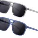 Madison Avenue 2 Pack Retro Aviator Bifocal Reading Sunglasses for Men and Women, Trendy Sun Reader Mens Womens UV Protection Grey/Blue +2.0