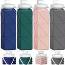 Popdigito 4pack Collapsible Water Bottles, 20.6oz Foldable Water Bottle BPA Free Reusable Lightweight LeakProof Travel Silicone Water Bottles for Travel, Gym, Hiking, Office, Camping, Sports Portable (Light Pink+Dark Blue+Dark Grey+Dark Green)