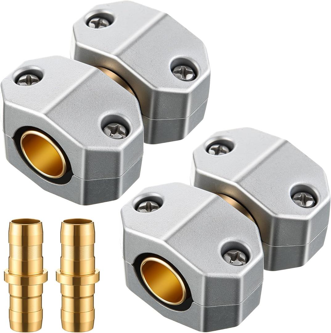 Dreyoo 2 Pack Metal Hose Mender for 5/8 and 3/4 Hoses, Aluminum & Brass Heavy Duty Hose Repair Kit, Easy to Use Mender, Leakproof Connection Design