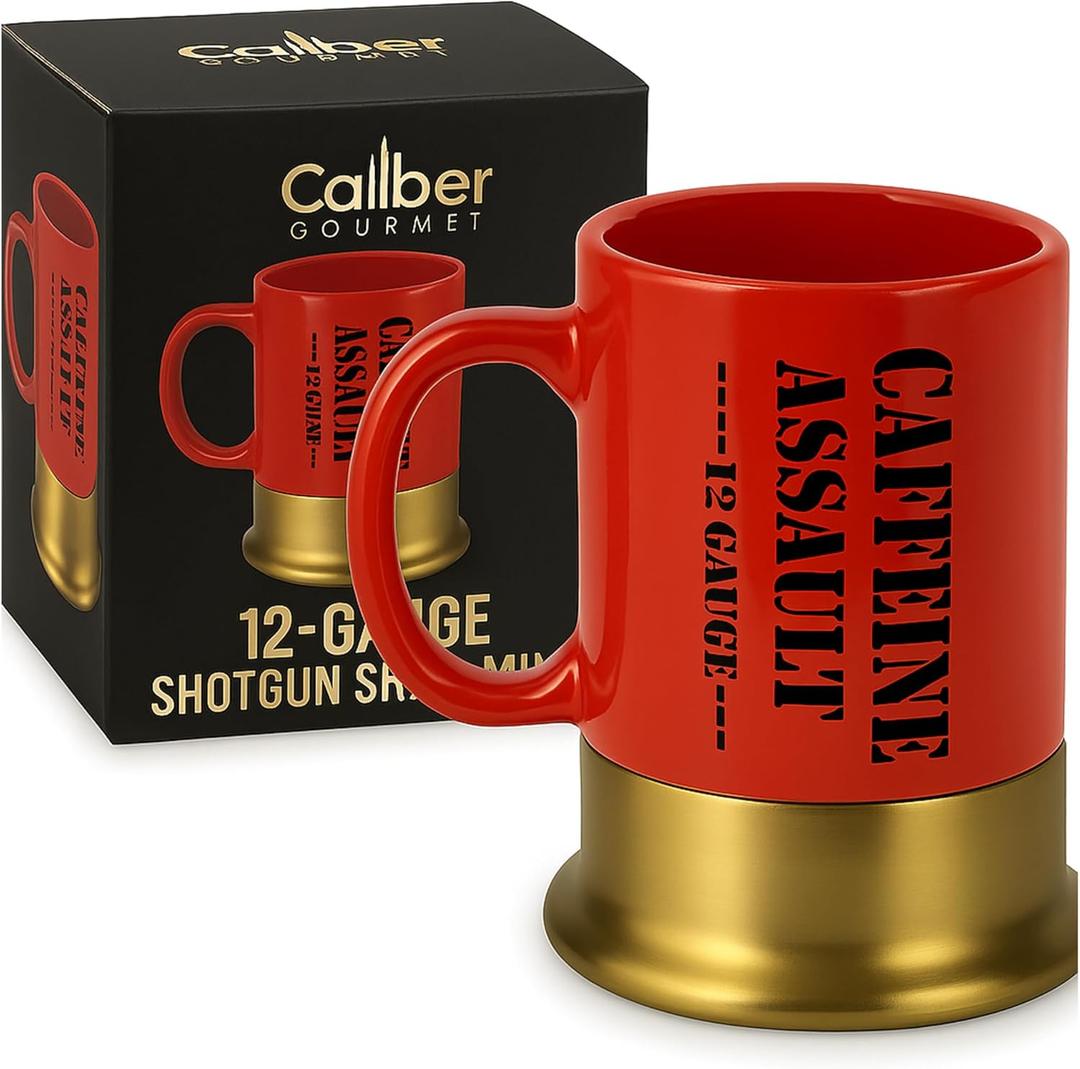 Caliber Gourmet 12-Gauge Shotgun Shell Mug  Bold Red Ceramic Gun Coffee Mug | Unique Gift For Hunters, Gun Enthusiasts & Collectors  Shotgun Shell Cup for Birthdays, Father's Day, Christmas & More