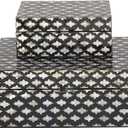 Deco 79 Mother of Pearl Shell Decorative Box Decorative Keepsake Boxes with Hinged Lid, Set of 2 Storage Boxes 12", 8"W, Black