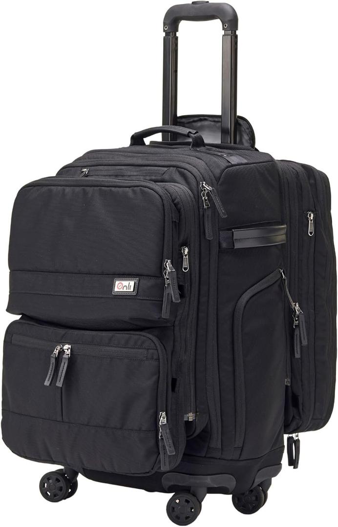Trilogy Modular System I Modular 4-wheel spinner carry-on, with two zip-off bags! All 3 are Expandable! You get 3 bags in 1! Mix and match; take apart to fit crowded airplane spaces (Black), 13.5" x 12" x 22"