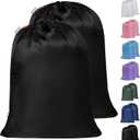 Polecasa Heavy Duty Large Laundry Bag with 130gsm Tear Resistant Fabric and Handles, Easy to Carry Durable Dirty Clothes Drawstring Bag, Perfect for College Dorm, Travel, 2 Pack 28”x36”, Black