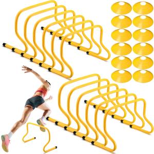 Gemscream 12 Pcs 12 Inch Agility Hurdles Training Equipment Agility Hurdles and Marker Cone Set Disc Cones Speed and Training Obstacle for Athletes Sports Soccer Football Tennis Basketball