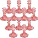 Simeitol Glass Candle Holder Set of 12, Pink Taper Candle Holders Bulk, Vintage Candlestick Holders, Candle Stick Holder for Table Centerpieces, Wedding & Mother's Day