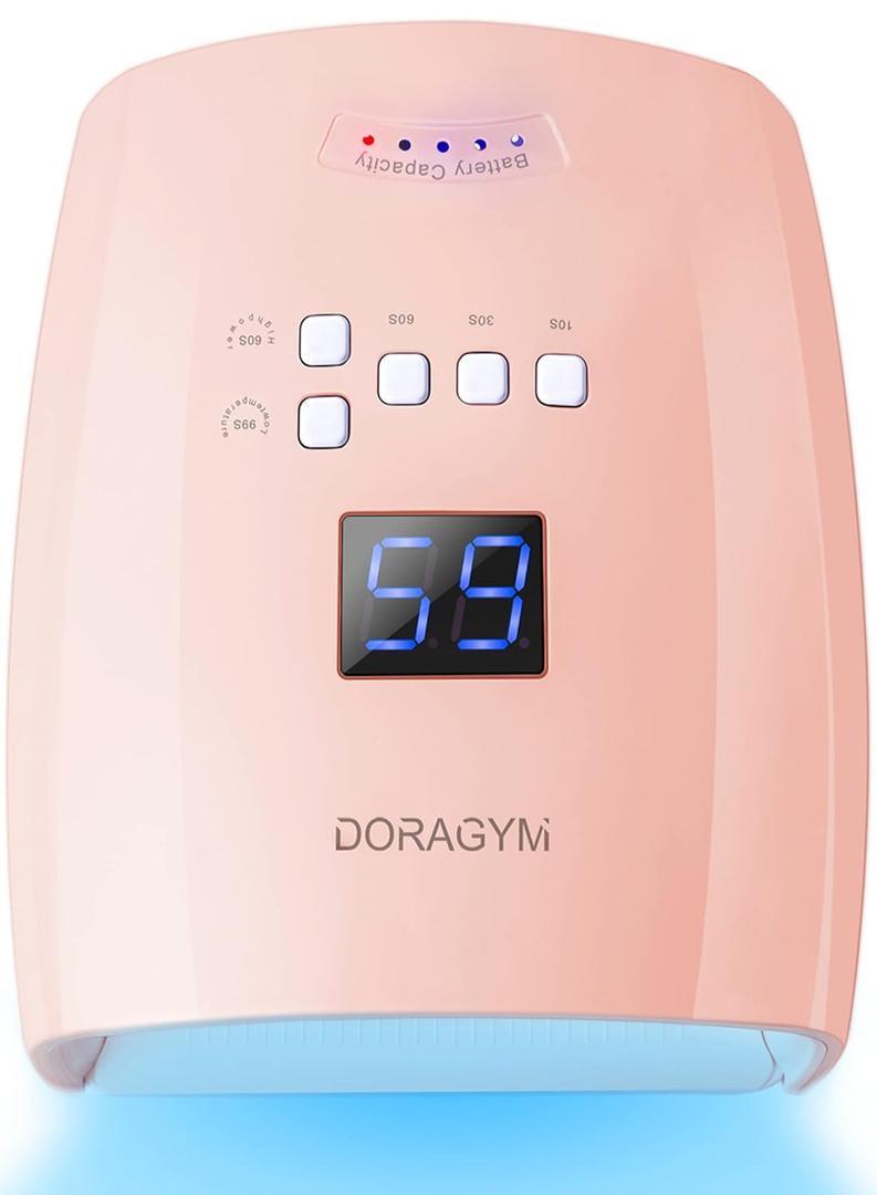 Rechargeable UV LED Nail Lamp, 66W Professional Led Nail Night for Gel Nails, Cordless Nail Lamps for Gel Polish, Gel Polish Nail Dryer, Portable UV Nail Lamp (Pink)