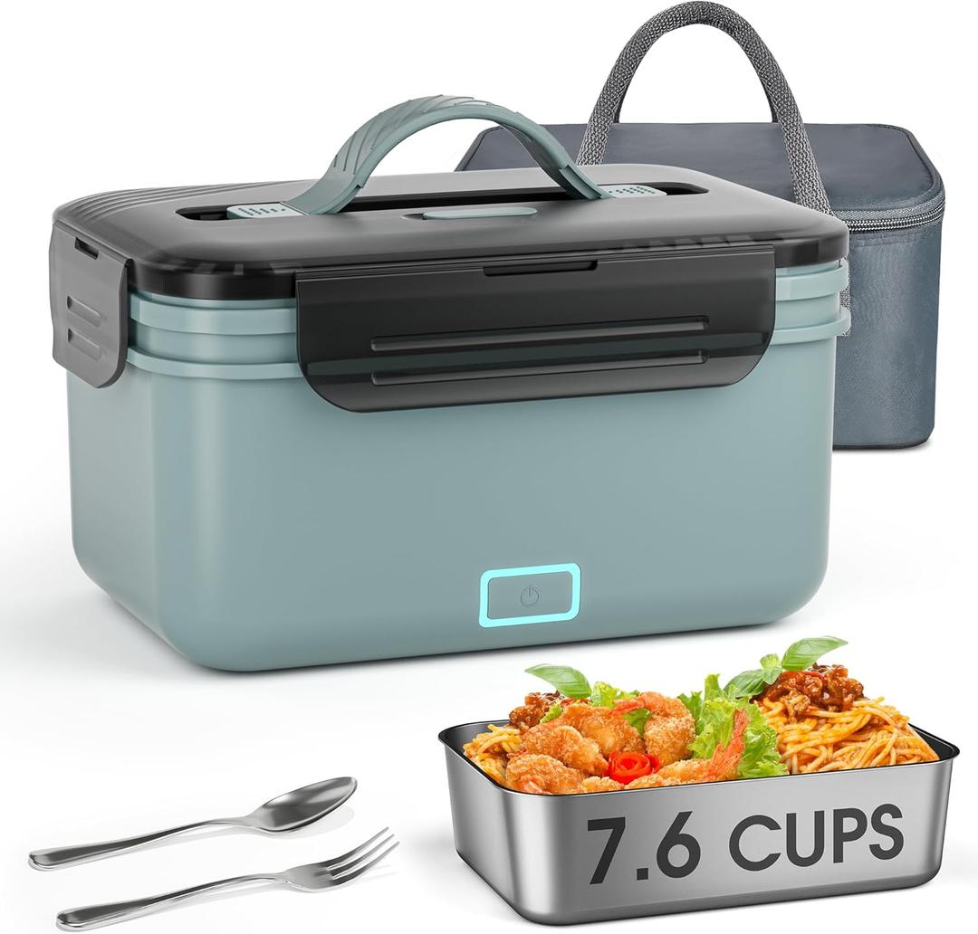 Cordless Electric Lunch Box for Adults 1.8L Heated Lunch Box for Men Portable Food Warmer Rechargeable Lunch Box, 70W Ioncheras Electricas Para Calentar almuerzo Battery Lunchbox for Office/Outdoor (Bule & Gray Cordless)