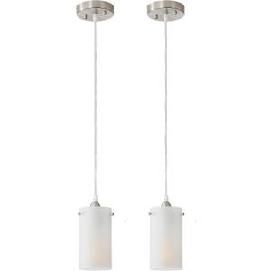 1-Light Mini Pendant Light Fixtures, Modern Chandelier Hanging Ceiling Light with White Frosted Shade, Brushed Nickel Pendant Lighting Adjustable Height, 2 Pack