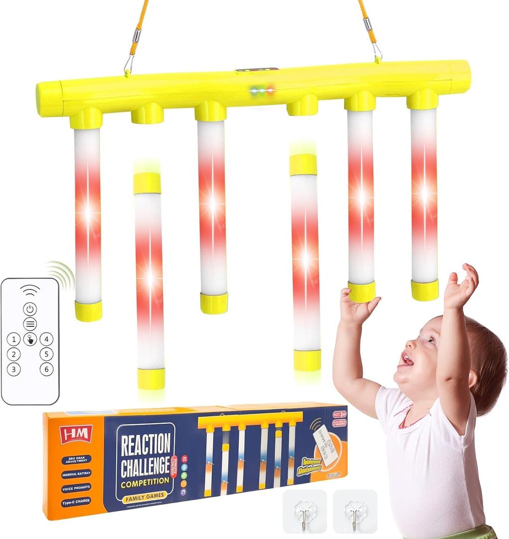 OCES Reflex Stick Game, Reflex Light-Up Sticks Reaction Training Hand Speed Challenge Game, Upgrade Hand Eye Coordination Training Toy Remote Control 3 Adjustable Speed (Light-Up Yellow)