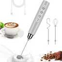Milk Frother Handheld for Coffee, Electric Whisk 3 Speed Adjustable, Drink Mixer with Stainless 3 Whisks, Rechargeable Hand Frother Wand, Foam Maker for Latte Cappuccino Matcha Egg Silver