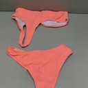 YIMISAN Women's Ribbed Bikini Sets One Shoulder Top with Mid Waist Two Piece Bathing Suit (Large, Coral Pink)