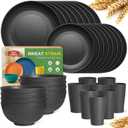 Teivio 32-Piece Kitchen Plastic Wheat Straw Dinnerware Set, Service for 8, Unbreakable Modern Dish Set - Dinner Plate/Dessert Plate/Cereal Bowl/Cup, for Apartment Essentials, Outdoor Camping,Black