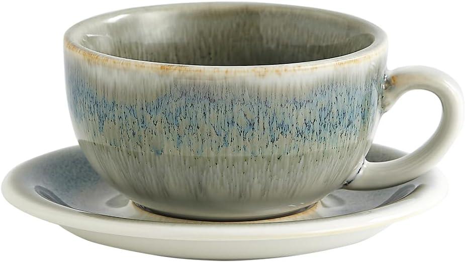 Coffeezone Vintage Design 12 oz Ceramic Latte Art Cappuccino Barista Cup with Saucer (Space Grey)