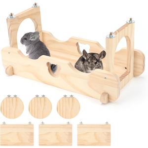 Rypet Wood Chinchilla Suspension Bridge, Pine Wood Chinchillas Ledges Set and Cage Platform, Small Animals Habitat Toy Chinchillas Cage Accessories Chinchilla Hideout for Sugar Gliders Rats Squirrel