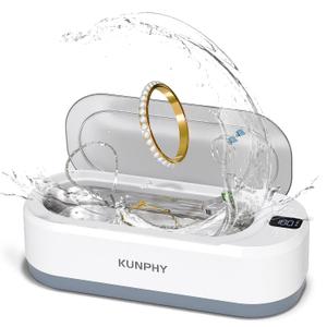 Upgraded KUNPHY Ultrasonic Jewelry Cleaner, 350ML 48KHz Professional Ultrasonic Cleaner Machine with 3 Digital Timers, Touch Operation for Eyeglass, Watches, Ring, Silver, Gold, Diamond (White)
