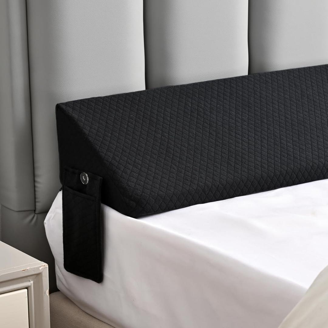 Twin Bed Wedge Pillow for Bed Gap Filler/Headboard Gap Black Long Triangle Corner Pillows with Pockets,Dense Foam,Pillow Prevents Stuff Drops,Between Twin Mattress and Frames Home Beds Accessories