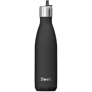 S'well Stainless Steel Water Bottle with Flip Straw Cap, 17oz, Onyx, Triple Layered Vacuum Insulated Containers Keeps Drinks Cold for 36 Hours and Hot for 10, BPA Free, Perfect for On the Go