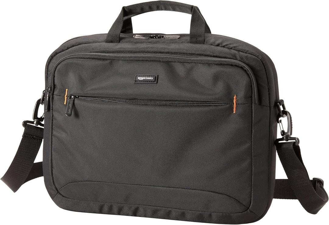 Amazon Basics Laptop Carrying Case with Shoulder Strap and Handle, Large Capacity, 15.6 in, Black