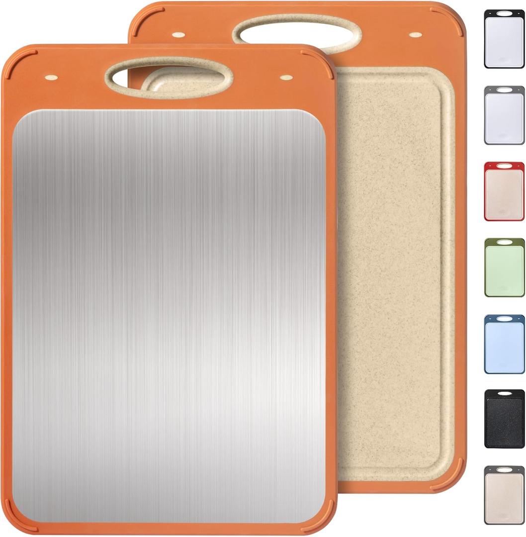 2 in 1 Stainless Steel Cutting Board with Handle Large Metal Cutting Boards for Kitchen 2025 First Apartment Essentials New Home Must Haves Things House Warming Decor Housewarming Hostess Host Gifts (Morandi Orange)