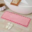 ORTIGIA Long Cute Scalloped Bathroom Rugs Runner, Fun Candy Pink Plush Microfiber Scallop Bath Mats Non Slip Washable Quick Dry Absorbent, Rug Carpet for Bathtub Sink Laundry Room Bedroom, 17x47