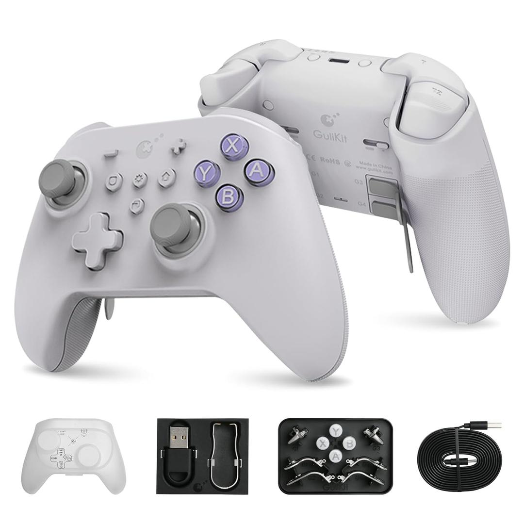 GuliKit KK3 MAX Controller (No Drift) for Switch/PC/Android/MacOS/iOS with 4 Back Buttons, Hall Joysticks and Triggers, Maglev/Rotor/HD Vibration,1000Hz Polling Rate (Grey.)