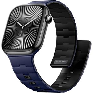 Bandletic Magnetic Silicone Watchband Compatible with Apple Watch Band 44mm 45mm 46mm 49mm 42mm 41mm 40mm 38mm Men Women, Strong Magnet Sport Strap for iWatch Series 11 10 9 8 7 6 5 4 Ultra SE 3 2 1 (Blue/Black)