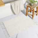 Lahome Belle Boho Bathroom Rugs, Small 2x3 Door Mat Indoor Lightweight Entryway Rug Washable Cotton Area Rug with Tassels, Farmhouse Non Shedding Beige Throw Rug Low Pile Carpet for Kitchen Laundry
