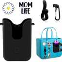 Oudizz Silicone Phone Holder Compatible with Bogg Bag, Phone Case Holder Charms Accessory for All Beach Totes, Bogg Bag Accessories, with 2Pcs Charms & 2Pcs Key Hooks, Black