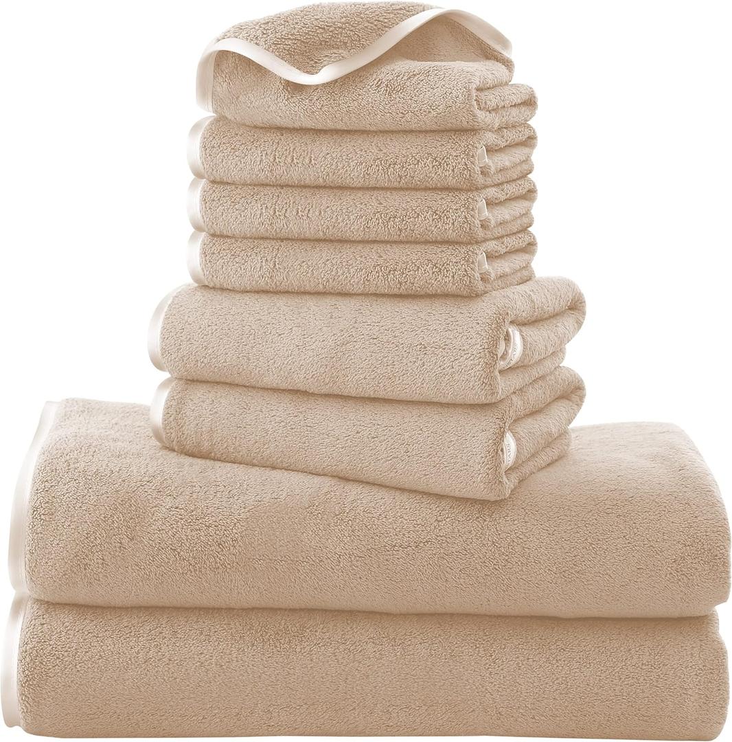 Cosy Family Microfiber 8-Piece Towel Set, 2 Bath Towels, 2 Hand Towels, and 4 Wash Cloths, Ultra Soft Highly Absorbent Towels for Bathroom, Gym, Hotel, Beach and Spa (Brown)