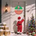 2 x Christmas Door Hanging Sign Decorations, 3D Wooden Merry Christmas Wall Hanger Decor Snowflakes Santa Claus Wreath Front Door Signs for Porch Wall Indoor Outdoor Decor