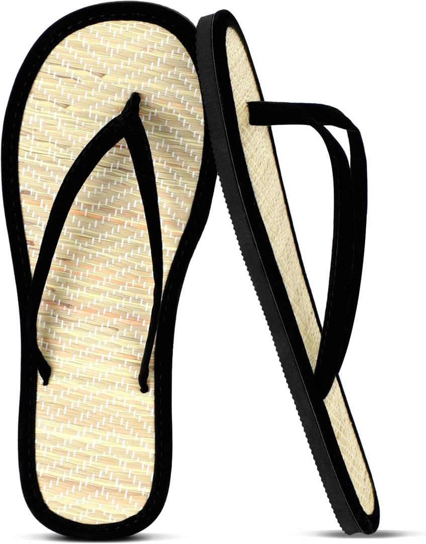 Cozypower Women's Bamboo Flip Flop Non Slip Lightweight Indoor Summer Beach Sandals Woven Straw Bamboo Slippers