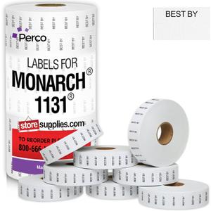 Perco Best by Labels for Monarch 1131 Price Gun - 8 Rolls, 20,000 Marking Labels