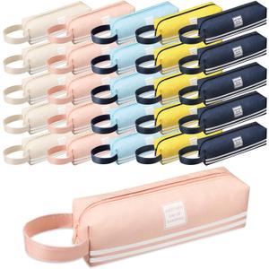 Mooliwe 25 Pcs Small Pencil Case Bulk Slim Pencil Pouch with Zipper Aesthetic Stationery Cute Square Waterproof Portable Storage Bag Makeup Bag for Marker Cosmetic