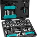 42-Piece Metric Tap and Die Set with Comfortable Ratcheting Tap Handle for Internal and External Threading