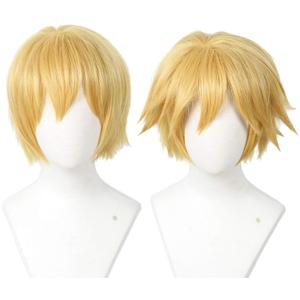 Linfairy Short Blonde Cosplay Wig Halloween Costume Cat Wig for Men