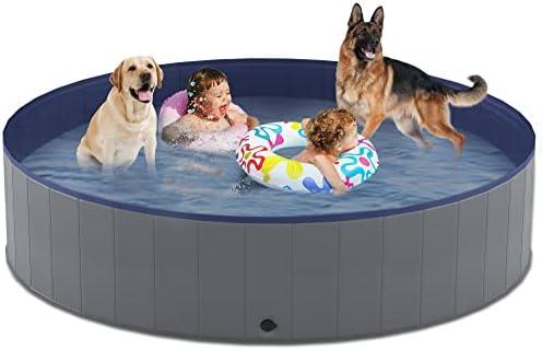 Niubya Foldable Dog Swimming Pool, Collapsible Hard Plastic, Portable Bath Tub for Pets Dogs and Cats, Pet Wading Pool for Indoor and Outdoor, 72 x 12 Inches