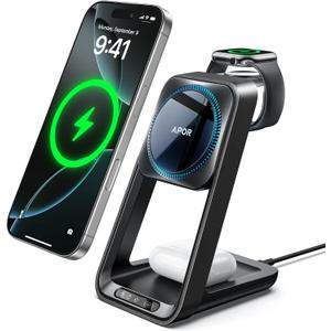 3-in-1 MagSafe Wireless Charging Station with Cooling Fan for iPhone 17 16/15/14/13/12, Apple Watch Ultra/2 & AirPods (Light Black)