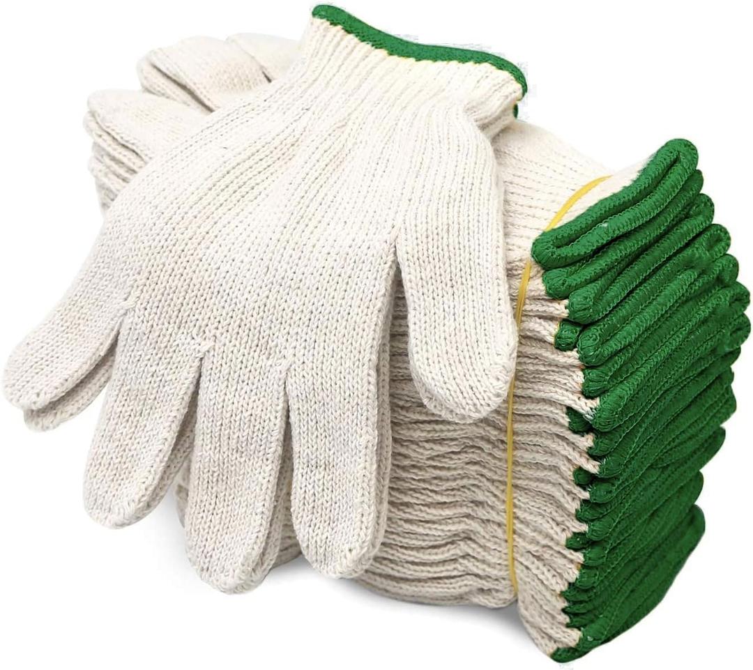 Evridwear Cotton Polyester String Knit Shell Safety Protection Work Gloves for Painter Mechanic Industrial Warehouse Gardening Construction Men & Women 12 Pairs, no Dots, X-Large Size