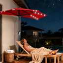 AreShark 9ft Patio Half Umbrellas with Solar Lights, 1/2 LED Half Outdoor Umbrella w/ 20 LED Lights, Lighted Table Wall Umbrella with Crank & 5 Sturdy Ribs for Market, Pool, Deck, Lawn and Garden, Red
