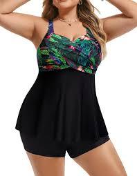 Hanna Nikole Women's Plus Size Tankini Swimsuit Two Piece Bathing Suits Flowy Swim Tops with Boy Shorts 18W