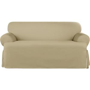 SureFit Heavyweight Cotton Duck One Piece Loveseat Slipcover - Khaki (T-Cushion Loveseat)