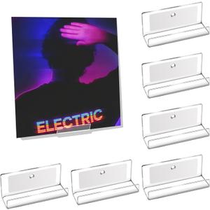 Kalami 6 Pack Vinyl Record Holder Wall Mount Self Adhesive, Acrylic Record Shelf Display Racks for LP Album Covers CD Book Pictures Frame