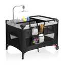 Pack and Play with Changing Table & Carry Bag, 4-in-1 Portable Crib Playpen for Newborn to Toddler, ASTM Certified Foldable Travel Crib with Bassinet(A-Black)