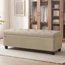 SONGMICS Storage Ottoman, 46.5 Inches Bedroom Bench, Solid Wood Legs
Buttons Decoration, Non-Slip Foot Pads, 330.7 lb Load Capacity, Tan, MACEO Collection ULOM070K01
