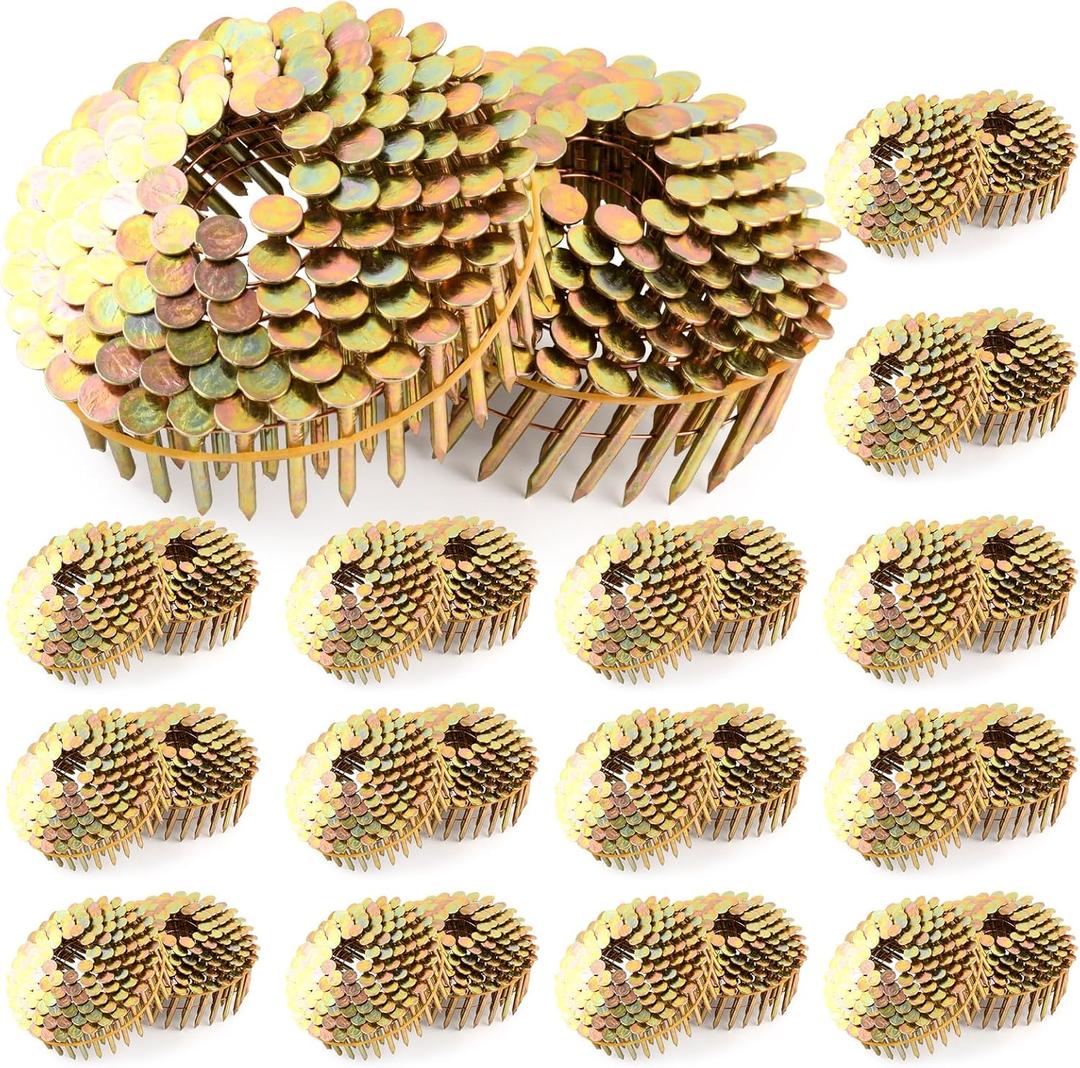 Roofing Nails 1-1/4" x .120 15 Degree Full Round Head Smooth Shank Galvanized coil Roofing Nails, 3600 Count, Wire Collated Coil for Roofing Nail Gun